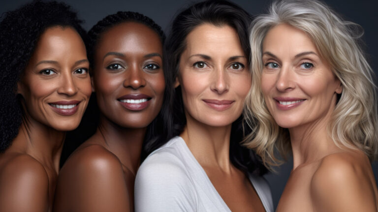 Group of four women in their 40s and 50s of different races.